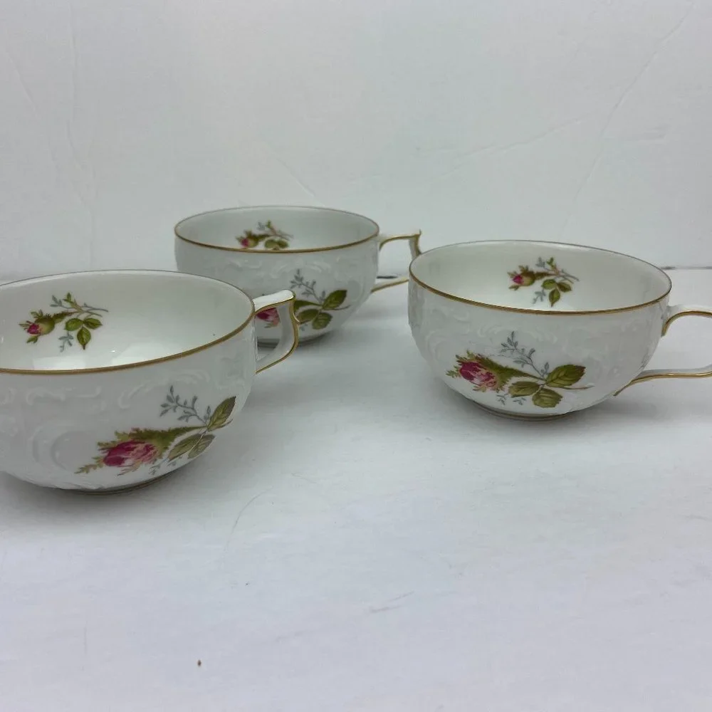 Set 3 pc NWOT ROSENTHAL POMPADOUR Ivory Moss Rose Cup Floral